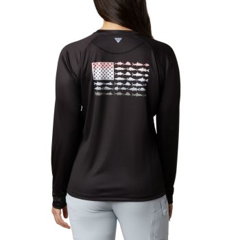 Columbia Tidal PFG Fish Flag Long Sleeve, Sudaderas Negros Rosas Para Mujer | 630579-API